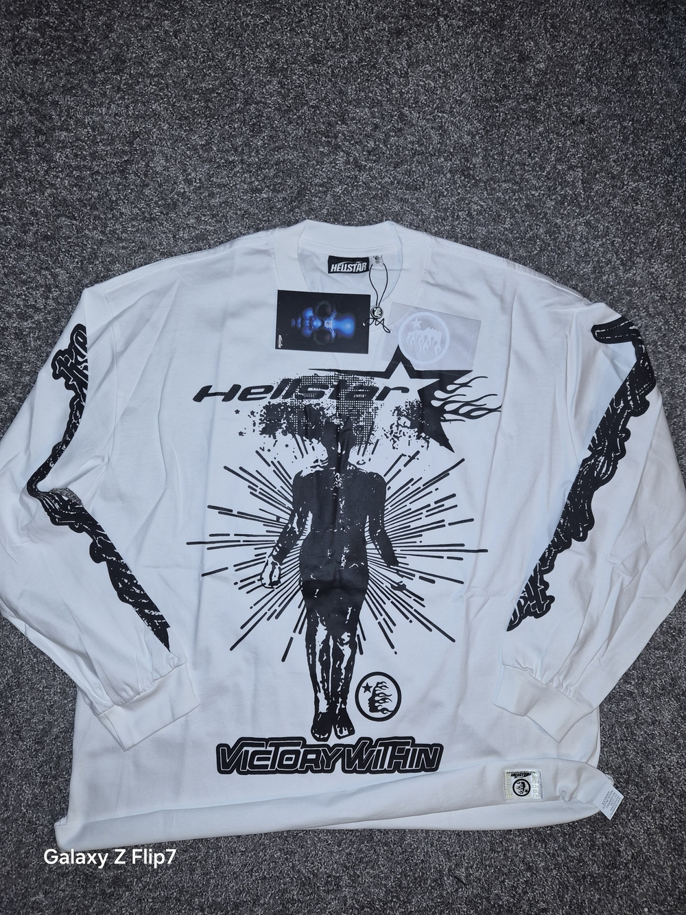 Hellstar White and Black Graphic Long Sleeve Shirt Jacket